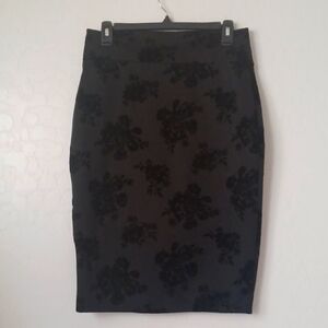 Charcoal Grey with Black Floral Print Pencil Skirt Womans Size Small